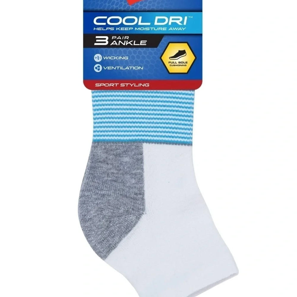 Hanes Cool DRI Men's Ankle Socks with Ventilation, 3-Pairs White Assortment